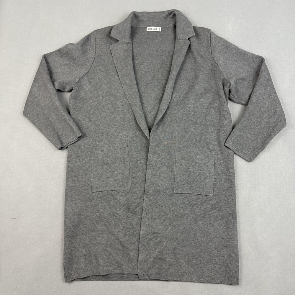 Grace Karin Cardigan Women 2XL Gray Casual Long Sleeve Open Front Knit Coat